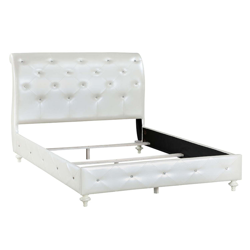 Dorothy Full Bed, Pearl White Faux Leather & Ivory Finish Acme