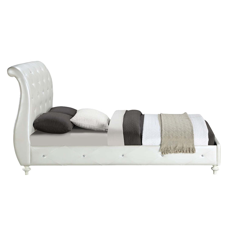 Dorothy Twin Bed, Pearl White Faux Leather & Ivory Finish Acme
