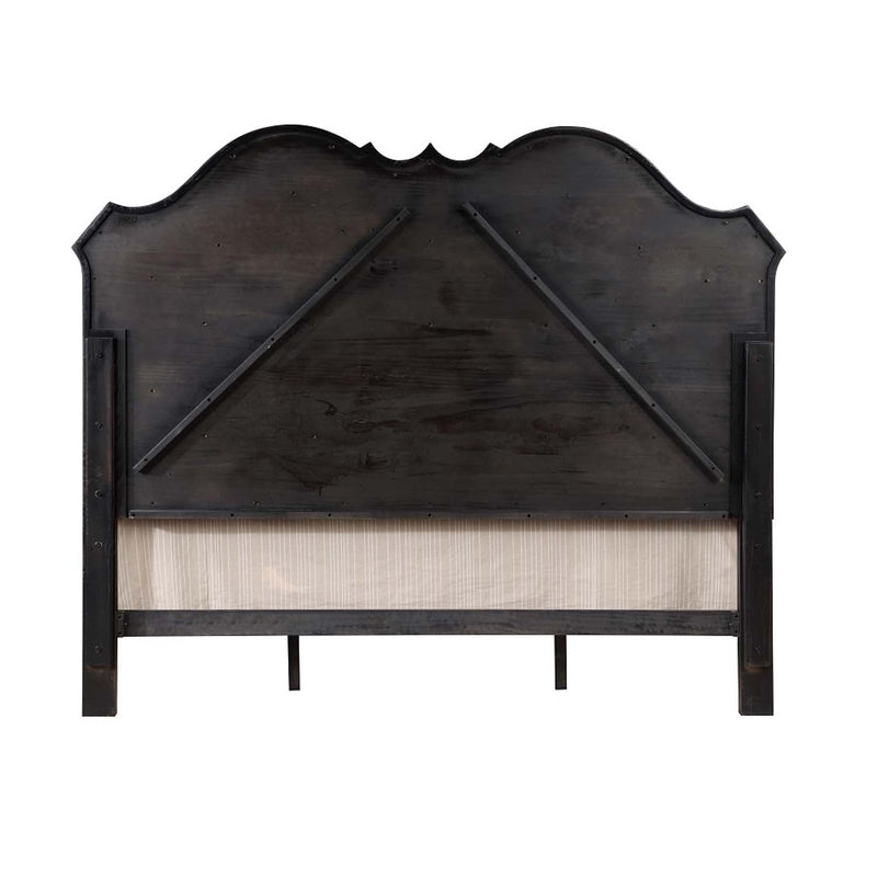 Chelmsford California King Bed, Beige Fabric & Antique Black Finish Acme