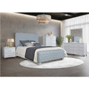 Saree Queen Bed, Light Teal Chenille & Gray Finish Acme