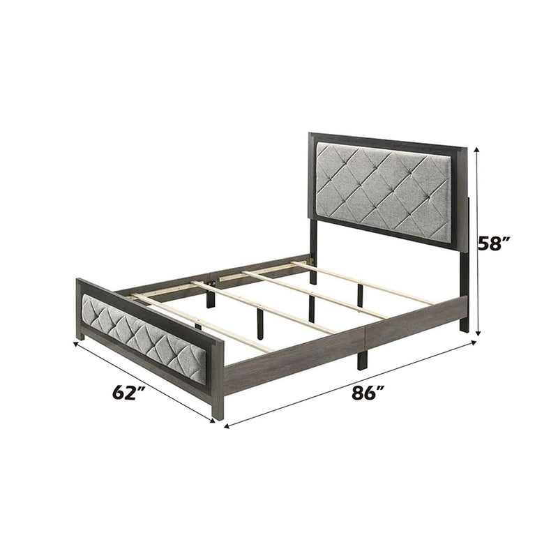 Jehoram Queen Bed, Gray Linen & Gray Finish Acme