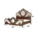 Devany Eastern King Bed, Cream Fabric & Cherry Finish Acme