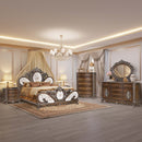 Devany Eastern King Bed, Cream Fabric & Cherry Finish Acme