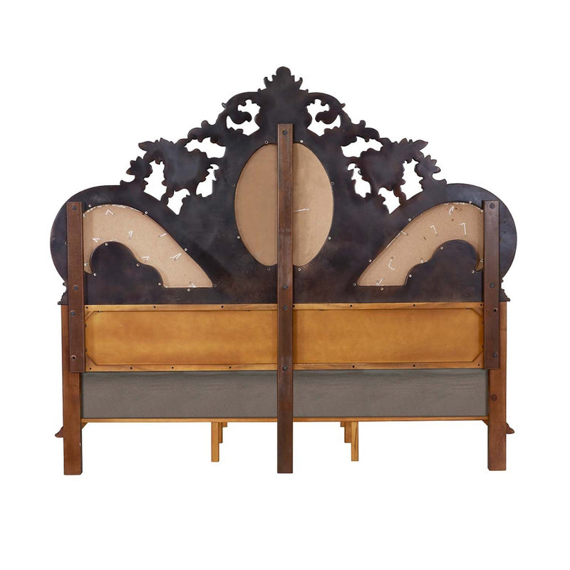 Devany Queen Bed, Cream Fabric & Cherry Finish Acme