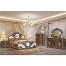 Devany Queen Bed, Cream Fabric & Cherry Finish Acme