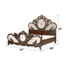 Devany Queen Bed, Cream Fabric & Cherry Finish Acme