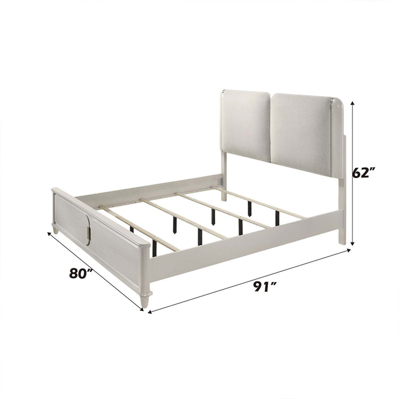 Laveda Eastern King Bed w/LED, Light Gray Boucle & Pearl White Finish Acme