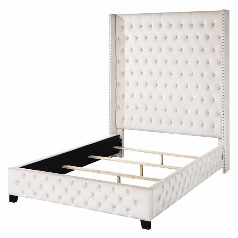 Fabrice Queen Bed, Beige Velvet Acme