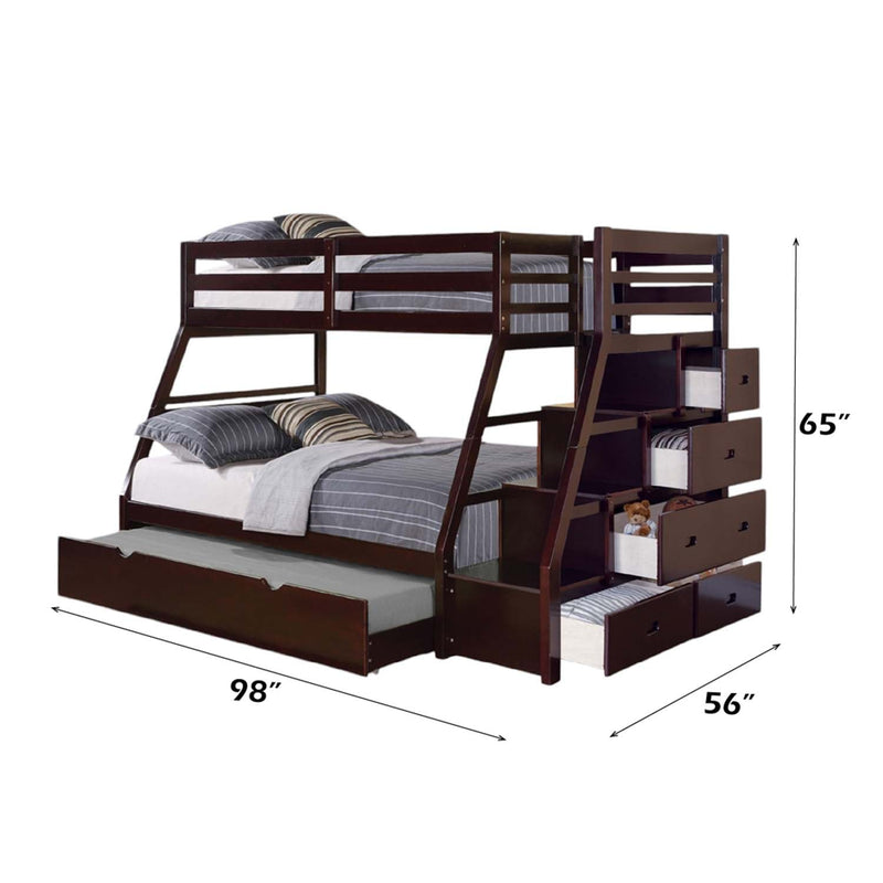 Jason Twin/Full Bunk Bed w/Trundle & Storage, Espresso Finish Acme