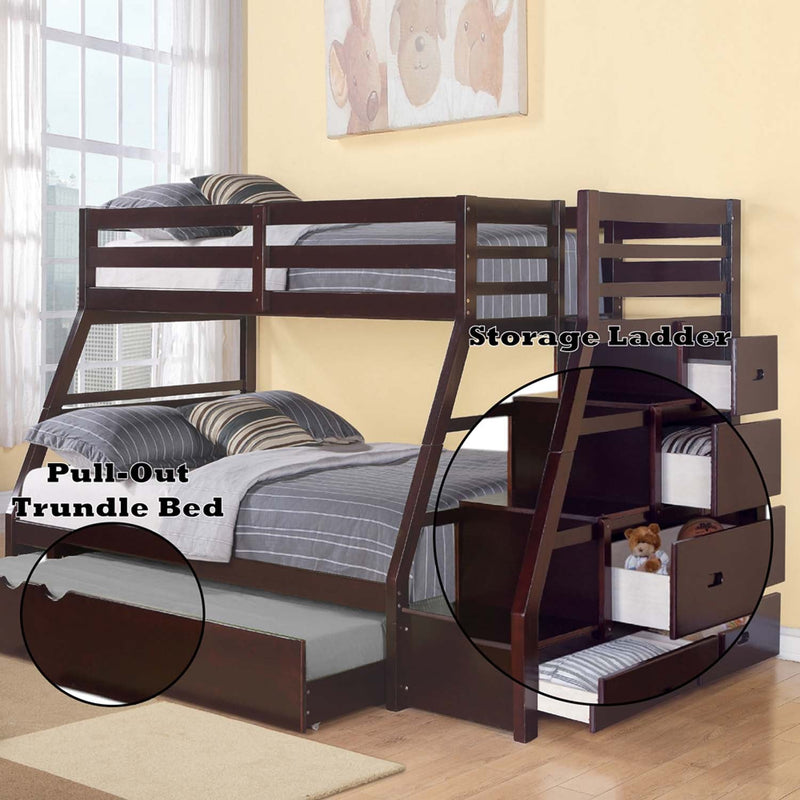 Jason Twin/Full Bunk Bed w/Trundle & Storage, Espresso Finish Acme