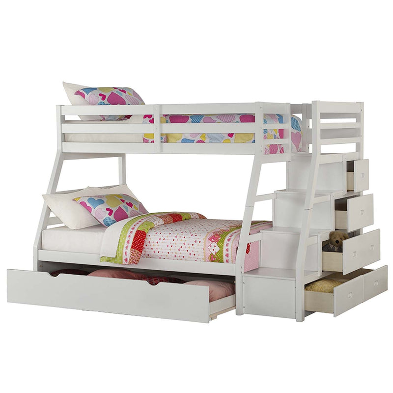 Jason Twin/Full Bunk Bed w/Trundle & Storage, White Finish Acme