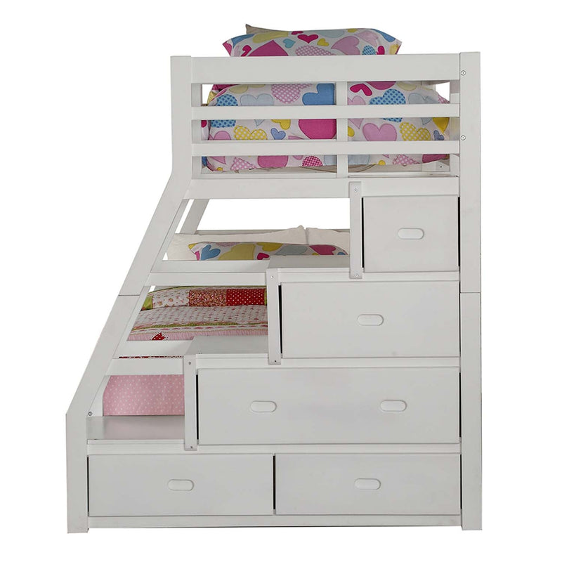 Jason Twin/Full Bunk Bed w/Trundle & Storage, White Finish Acme