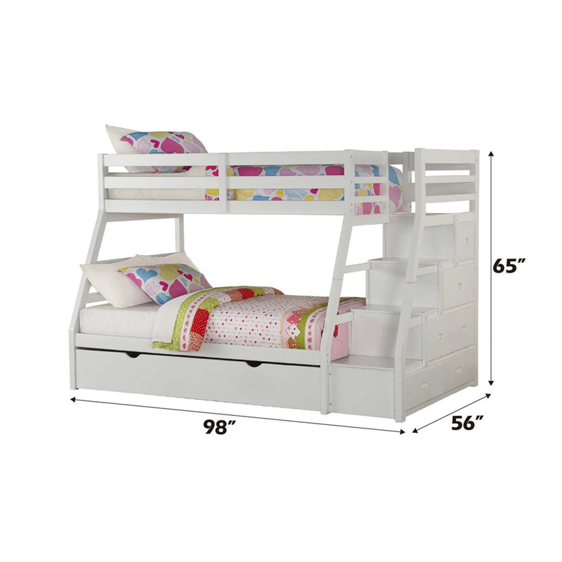 Jason Twin/Full Bunk Bed w/Trundle & Storage, White Finish Acme