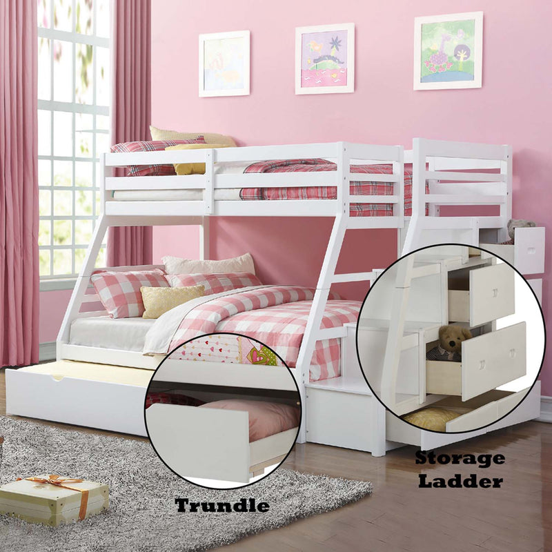 Jason Twin/Full Bunk Bed w/Trundle & Storage, White Finish Acme