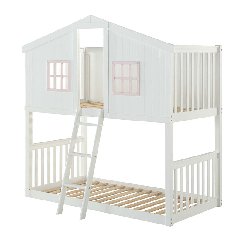 Rohan Cottage Twin/Twin Bunk Bed, White & Pink Finish Acme