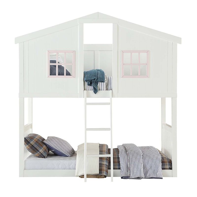 Rohan Cottage Twin/Twin Bunk Bed, White & Pink Finish Acme