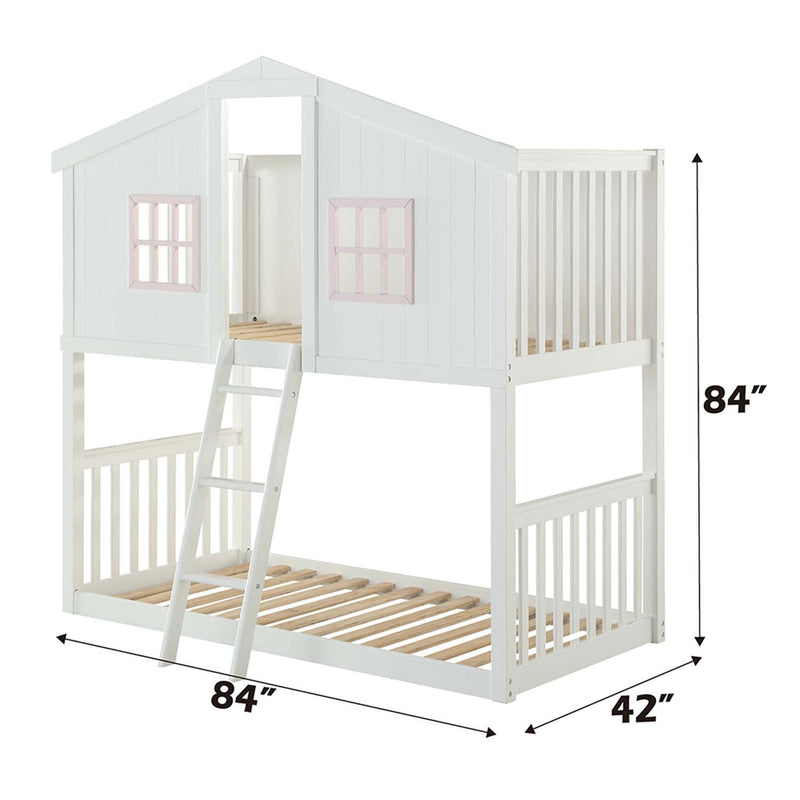 Rohan Cottage Twin/Twin Bunk Bed, White & Pink Finish Acme