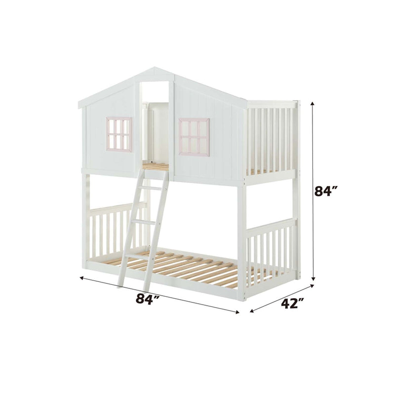 Rohan Cottage Twin/Twin Bunk Bed, White & Pink Finish Acme