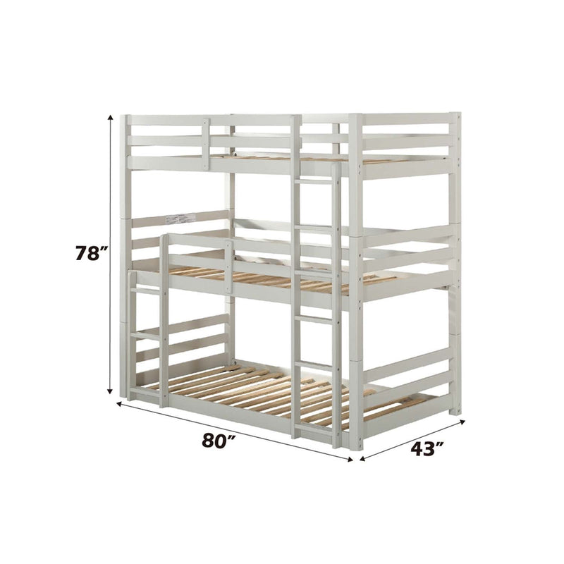 Ronnie Triple Twin Bunk Bed, Light Gray Finish Acme