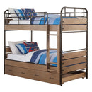 Adams Twin/Twin Bunk Bed w/Trundle, Antique Oak & Gunmetal Finish Acme