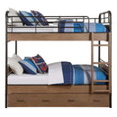 Adams Twin/Twin Bunk Bed w/Trundle, Antique Oak & Gunmetal Finish Acme