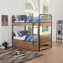 Adams Twin/Twin Bunk Bed w/Trundle, Antique Oak & Gunmetal Finish Acme