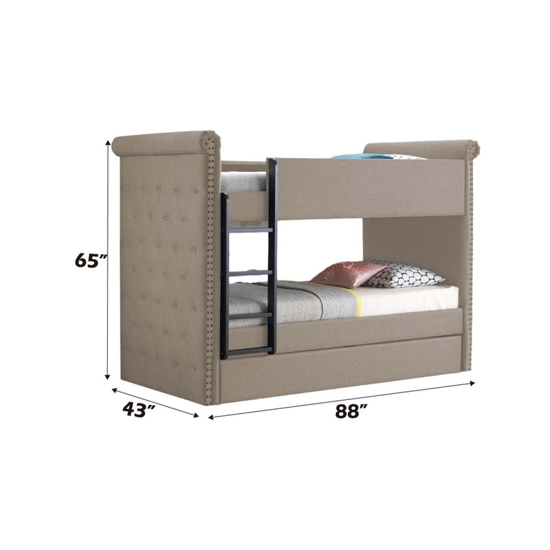 Romana II Twin/Twin Bunk Bed w/Trundle, Beige Fabric Finish Acme