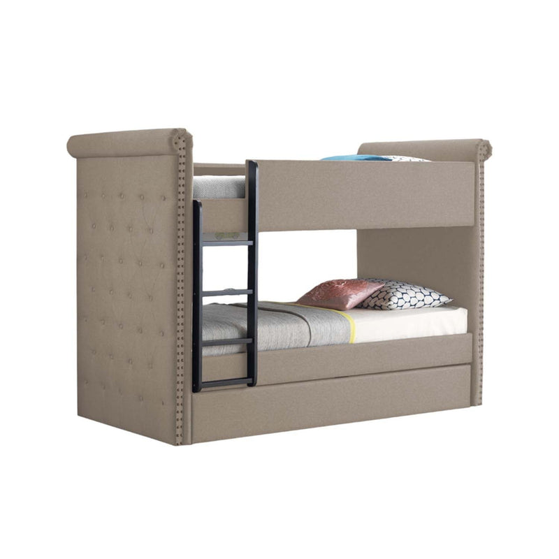 Romana II Twin/Twin Bunk Bed w/Trundle, Beige Fabric Finish Acme