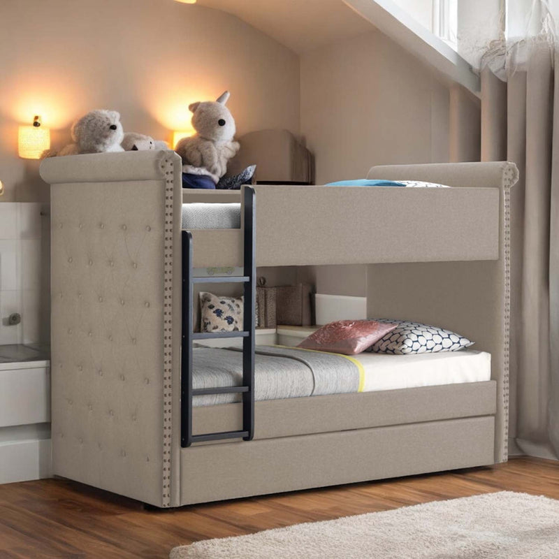 Romana II Twin/Twin Bunk Bed w/Trundle, Beige Fabric Finish Acme