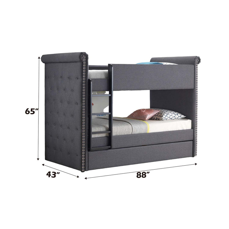 Romana II Twin/Twin Bunk Bed w/Trundle, Gray Fabric Finish Acme