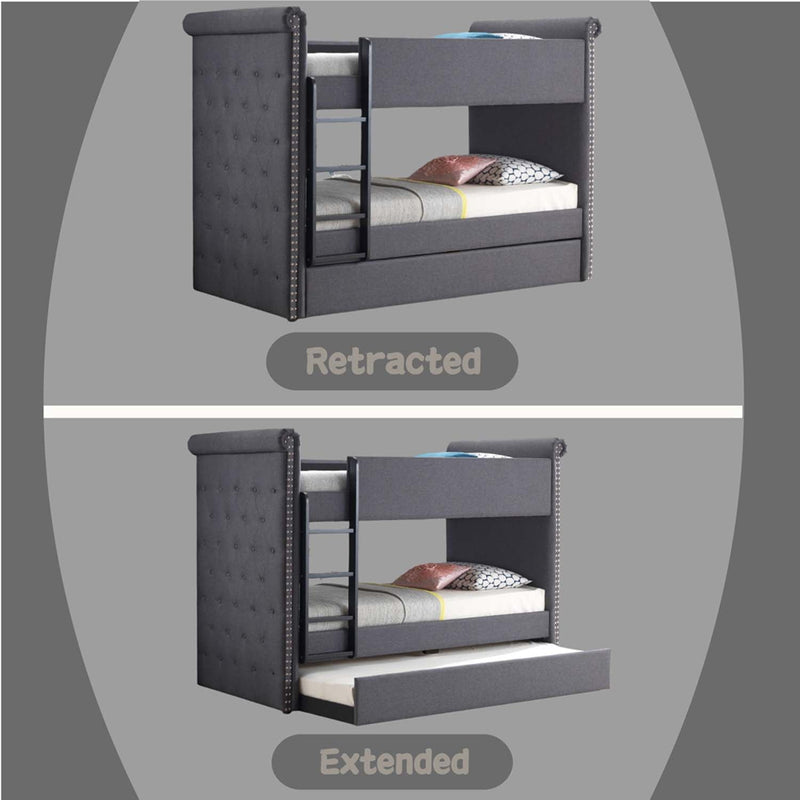 Romana II Twin/Twin Bunk Bed w/Trundle, Gray Fabric Finish Acme