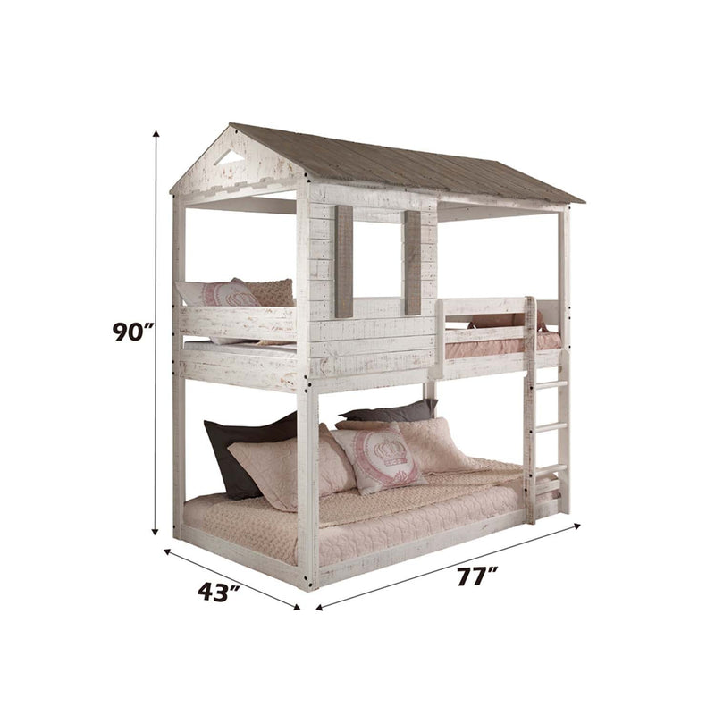Darlene Twin/Twin Bunk Bed, Rustic White Finish Acme