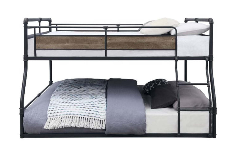 Cordelia Full/Queen Bunk Bed, Antique Oak, Sandy Black & Dark Bronze Acme