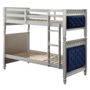 Varian Twin/Twin Bunk Bed, Blue Velvet & Silver Finish Acme