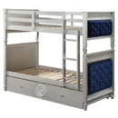 Varian Twin/Twin Bunk Bed, Blue Velvet & Silver Finish Acme