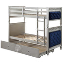 Varian Twin/Twin Bunk Bed, Blue Velvet & Silver Finish Acme