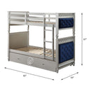 Varian Twin/Twin Bunk Bed, Blue Velvet & Silver Finish Acme