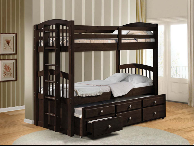 Micah Twin/Twin Bunk Bed w/Trundle & Storage, Espresso Finish Acme