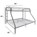 Tritan Twin XL/Queen Bunk Bed, Silver Finish Acme