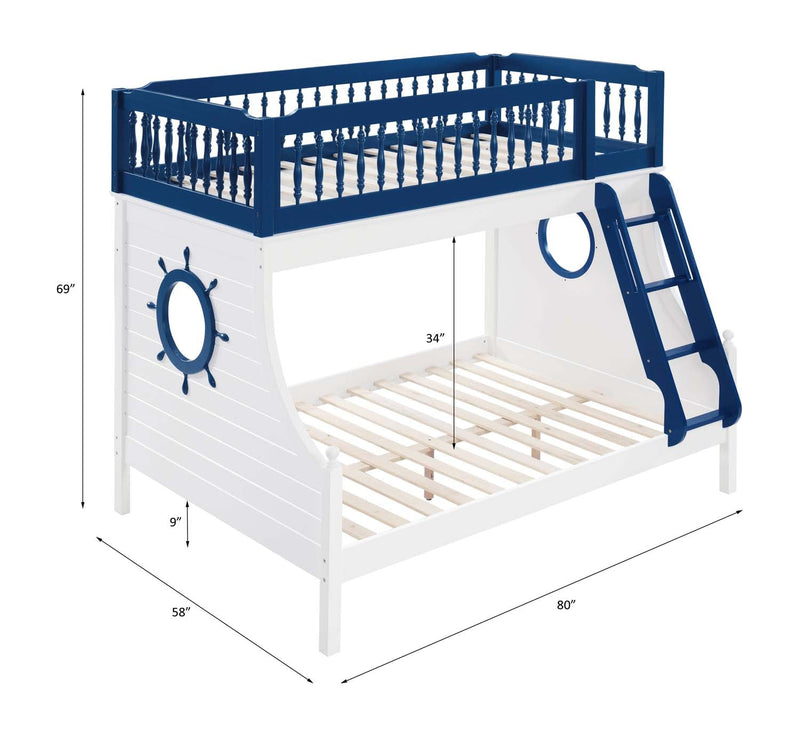 Farah Twin/Full Bunk Bed, Navy Blue & White Finish Acme