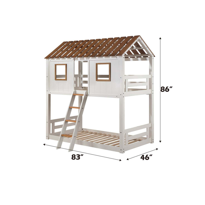 Inara Twin/Twin Bunk Bed, White & Rustic Oak Finish Acme