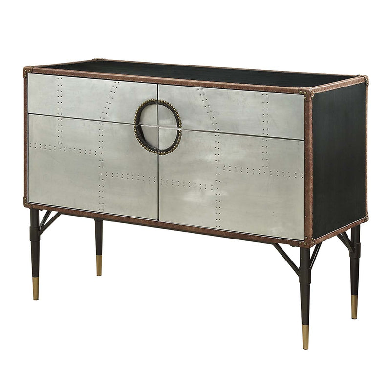 Brancaster Console Cabinet, Top Grain Leather & Aluminum Acme