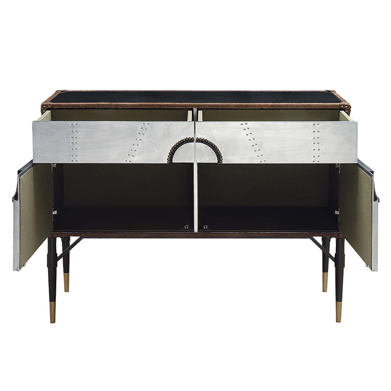 Brancaster Console Cabinet, Top Grain Leather & Aluminum Acme