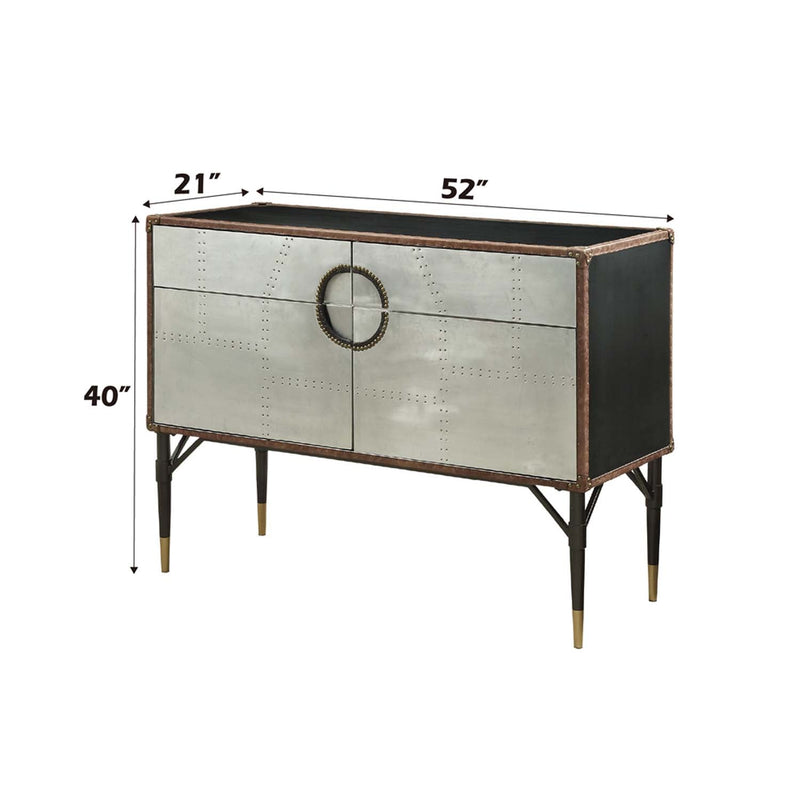 Brancaster Console Cabinet, Top Grain Leather & Aluminum Acme