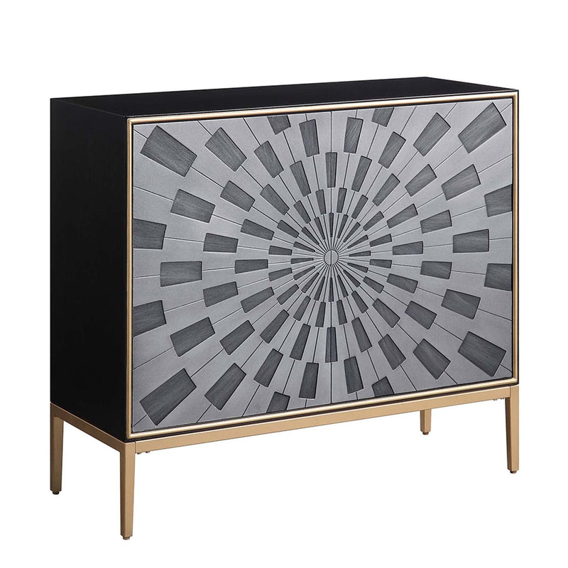 Quilla Console Cabinet, Black, Gray & Brass Finish Acme