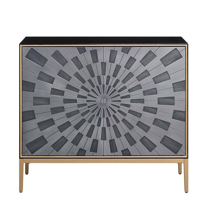 Quilla Console Cabinet, Black, Gray & Brass Finish Acme