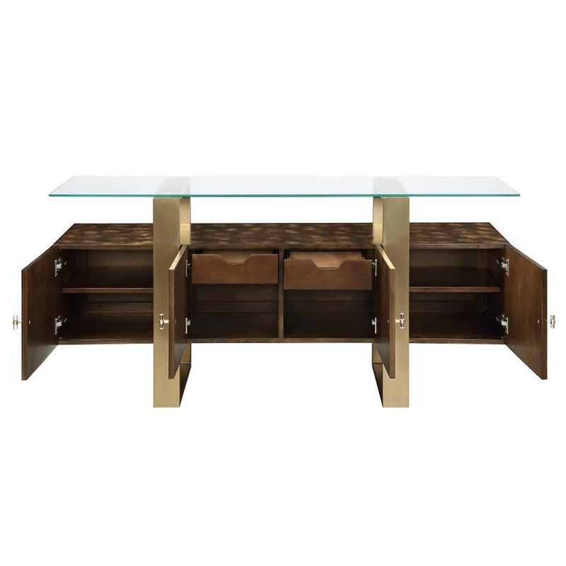 Mabyn Console Cabinet, Brass & Antique Brown Finish Acme