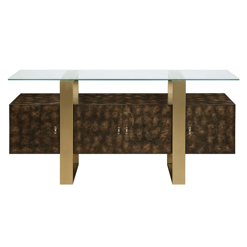 Mabyn Console Cabinet, Brass & Antique Brown Finish Acme