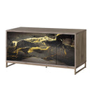 Payo Console Cabinet, Black Marble Print Oak & Champagne Finish Acme