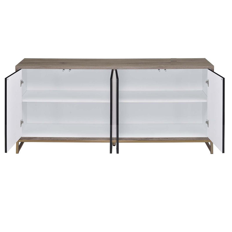 Payo Console Cabinet, Black Marble Print Oak & Champagne Finish Acme